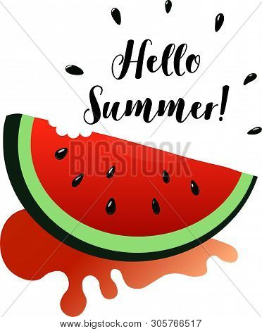 Watermelon sliсe. Hello summer. Fresh fruit. Vector illustration.