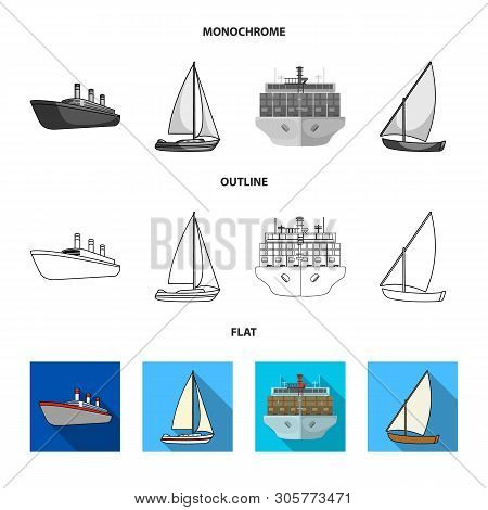 Vector Design Of Yacht And Ship Icon. Set Of Yacht And Cruise Vector Icon For Stock.