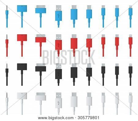 Creative Illustration Of Cellphone Usb Charging Plugs Cable Isolated On Background. Art Design Smart