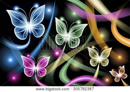 Abstract Background With Colorful Butterflies, Colorful Trails
