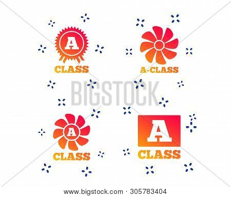 A-class Award Icon. A-class Ventilation Sign. Premium Level Symbols. Random Dynamic Shapes. Gradient