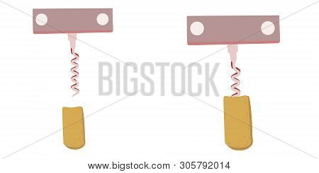 Handheld Corkscrew With A Cork Illustration On White Background. Wine Cork Screw, Bottle Opener Equi
