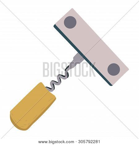 Hand Drawn Corkscrew Illustration On White Background. Wine Cork Screw, Bottle Opener Equipment. Des
