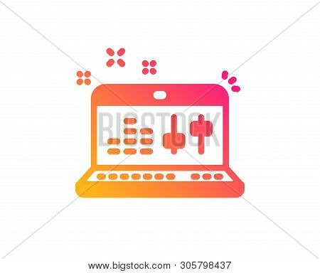 Sound Check Icon. Dj Controller Sign. Musical App On Laptop Symbol. Classic Flat Style. Gradient Sou