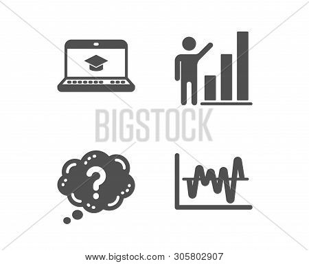 Set Of Question Mark, Website Education And Graph Chart Icons. Stock Analysis Sign. Quiz Chat, Video