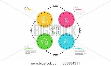 Alarm Bell, Share And Bitcoin Pay Icons Simple Set. Infographic Timeline. Time Management Sign. Time