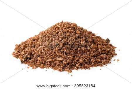 Pile of fishing feeder mix isolated on white