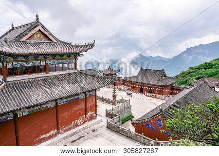 View Of The Chengen Temple In Fanjing Moutain In Guizhou China