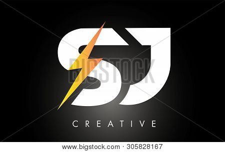 Sj Letter Logo Design With Lighting Thunder Bolt. Electric Bolt Letter Logo Vector Illustration.
