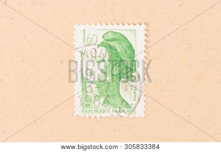 France - Circa 1980: A Stamp Printed In France Shows Portrait Of A Woman, Known As Liberty, After Eu