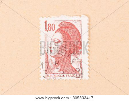 France - Circa 1980: A Stamp Printed In France Shows Portrait Of A Woman, Known As Liberty, After Eu