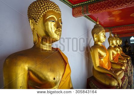 Buddha Statues In Wat Pho Buddhist Temple, Bangkok, Thailand
