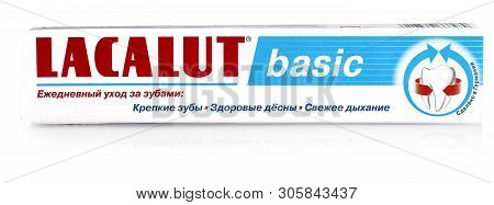 Kamchatka, Russia - May 20, 2019: Lacalut Aktiv Medical Toothpaste.