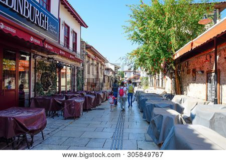 Antalya, Turkey - May 19, 2019: The Streets Of The Old Town Of Kaleici. Ancient District In The City
