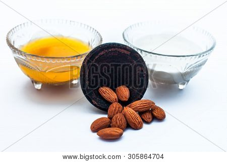 Milk Face Pack For Natural Instant Glow Isolated On White I.e. Raw Milk Well Mixed With Powdered Alm