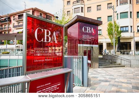 Irun, Spain - April 27, 2018: Architectural Detail Of The Carlos Blanco Aguinaga Library Near The To
