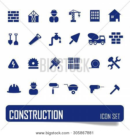 Construction Icons Set On White Background, Stock Vector