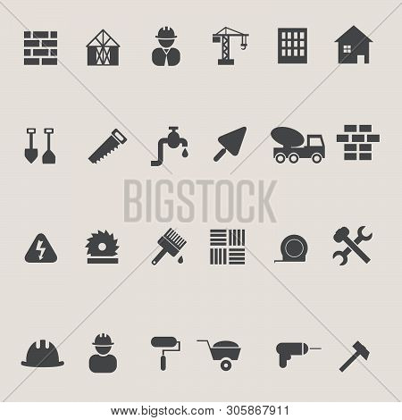 Construction Icons Set On White Background, Stock Vector