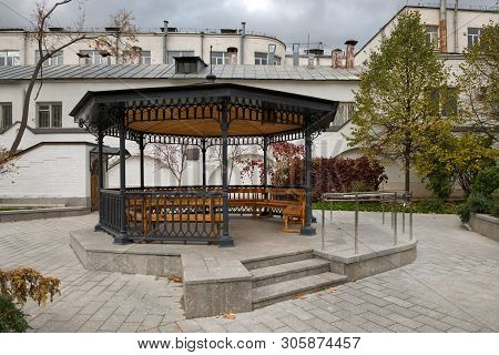 Arbor In The Autumn Park In Marfo-mariinsky Cloister Of Mercy. Moscow. Russia