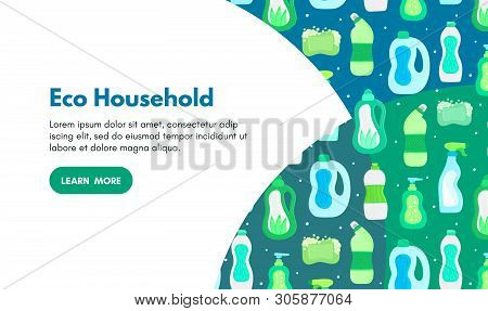 Vector Background With Eco Friendly Household Cleaning Supplies. Natural Detergents. Landing Page Te