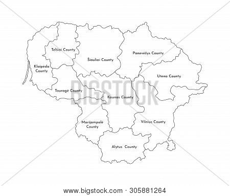 Vector Isolated Illustration Of Simplified Administrative Map Of Lithuania. Borders And Names Of The