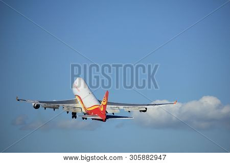 Amsterdam The Netherlands - May 3rd 2018: B-1340 Suparna Airlines Boeing 747-400f Takeoff From Polde