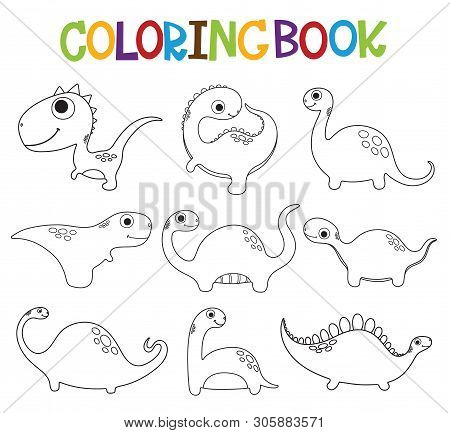 Funny Cartoon Dinosaurs Collection. Coloring Book. Vector Illustration