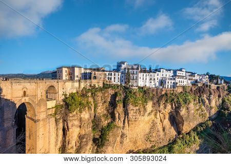 Ronda, Spain Old Town Summer Cityscape On The Tajo Gorge.