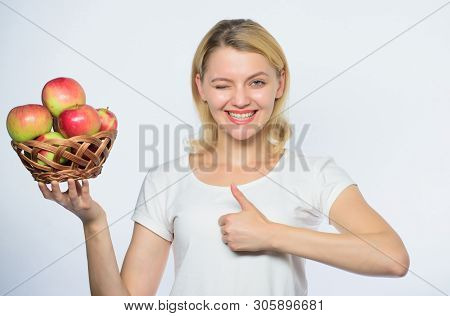 Apple Organic Fruit. Eat Healthy. Good Apple Pies Considerable Part Of Domestic Happiness. Woman Hol