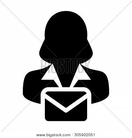 Email User Icon Vector Female Person Profile Avatar With Envelope Symbol For Mail Communication In G