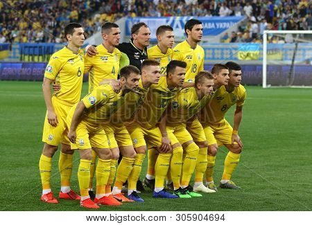 Lviv, Ukraine - June 7, 2019: Players Of Ukraine National Team Pose For A Group Photo Before The Uef