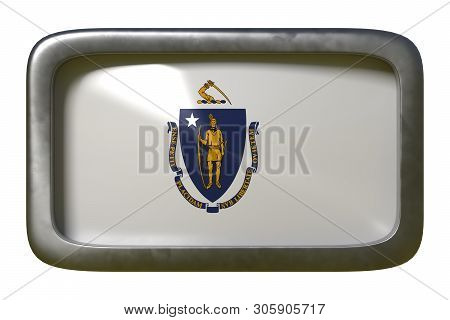 3d Rendering Of A Massachusetts State Flag Plate Isolated On White Background