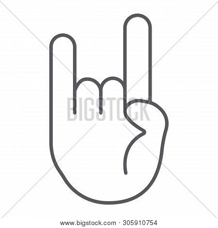 Rock And Roll Sign Thin Line Icon, Music And Hand, Heavy Metal Gesture Sign, Vector Graphics, A Line