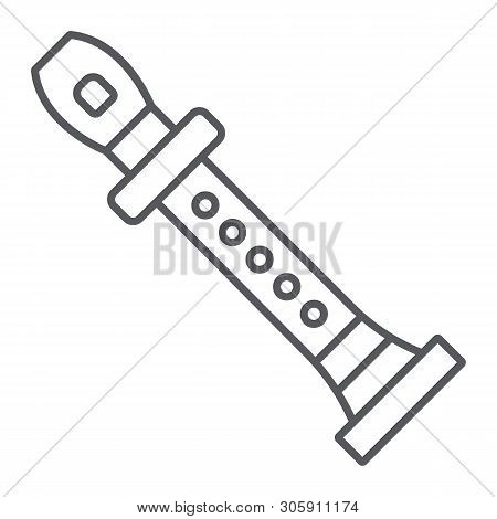 Flute Thin Line Icon, Music And Instrument, Flageolet Sign, Vector Graphics, A Linear Pattern On A W