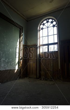 Tskaltubo, Georgia - April 27, 2019: Detail Of The Abandoned Soviet Sanatorium Meshakhte In Tskaltub