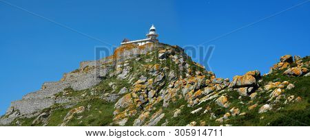 Islas Cies islands lighthouse monte del Faro Cies in Vigo of Galicia