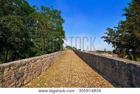 Cangas de Onis roman bridge on Sella river in Asturias of Spain
