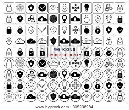 Set Of Cyber Security Icons. Cloud Data Protection Privacy Business Network Technology Concept. Cont
