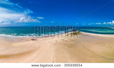 Drone aerial view of Elliott Heads Beach and River, Queensland, Australia