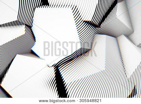 Abstract Background With Engraving Or Woodcut Styled 3d Shapes And Glitch Effect