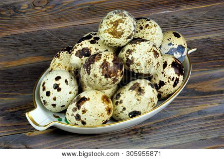 Quail Eggs -- Eggs Of Quail Birds, Partridge. The Quail Eggs Have A Spotted Color - Brown Spots, The