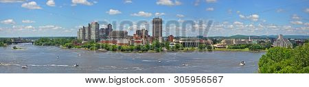 Gatineau Skyline Including Canadian Museum Of Civilization Panorama, Viewed From Ottawa, Quebec, Can