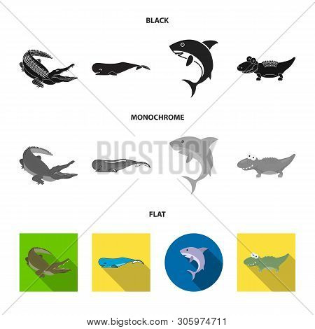 Vector Design Of Sea And Ocean Logo. Collection Of Sea And Reptiles Vector Icon For Stock.
