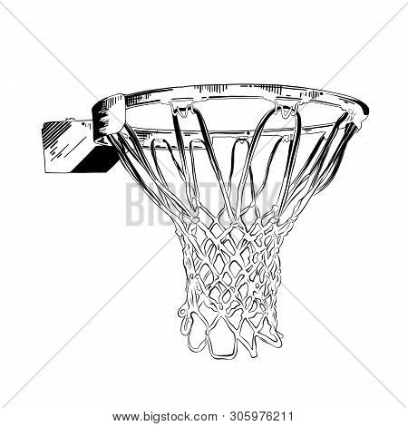 Vector Engraved Style Illustration For Posters, Decoration And Print. Hand Drawn Sketch Of Basketbal