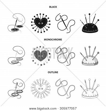 Vector Design Of Pin And Sewing Icon. Collection Of Pin And Sketch Stock Vector Illustration.