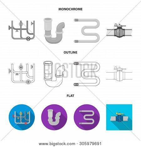 Isolated Object Of Pipe And Plumbing Icon. Set Of Pipe And Metal Vector Icon For Stock.
