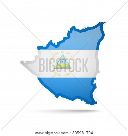 Nicaragua Flag And Outline Of The Country On A White Background.