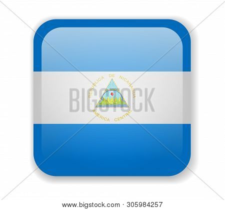 Nicaragua Flag Bright Square Icon On A White Background
