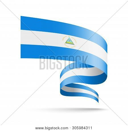 Nicaragua Flag In The Form Of Wave Ribbon.