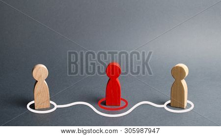 Two Human Figurines Contact Around The Red Figurine. Direct Negotiations Without Intermediaries. Ref